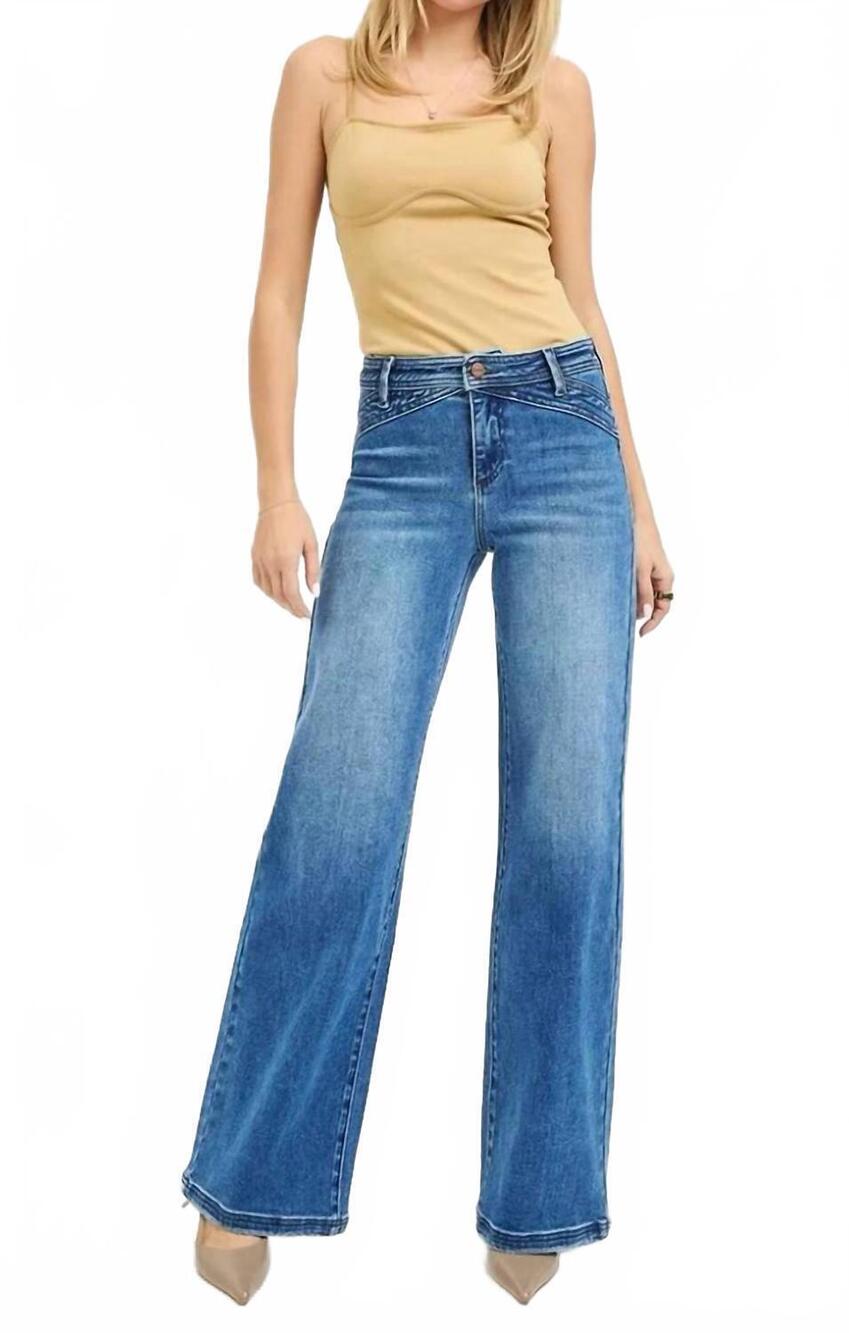 NEW RISEN jenkins high rise wide leg waist detail jeans in dark wash